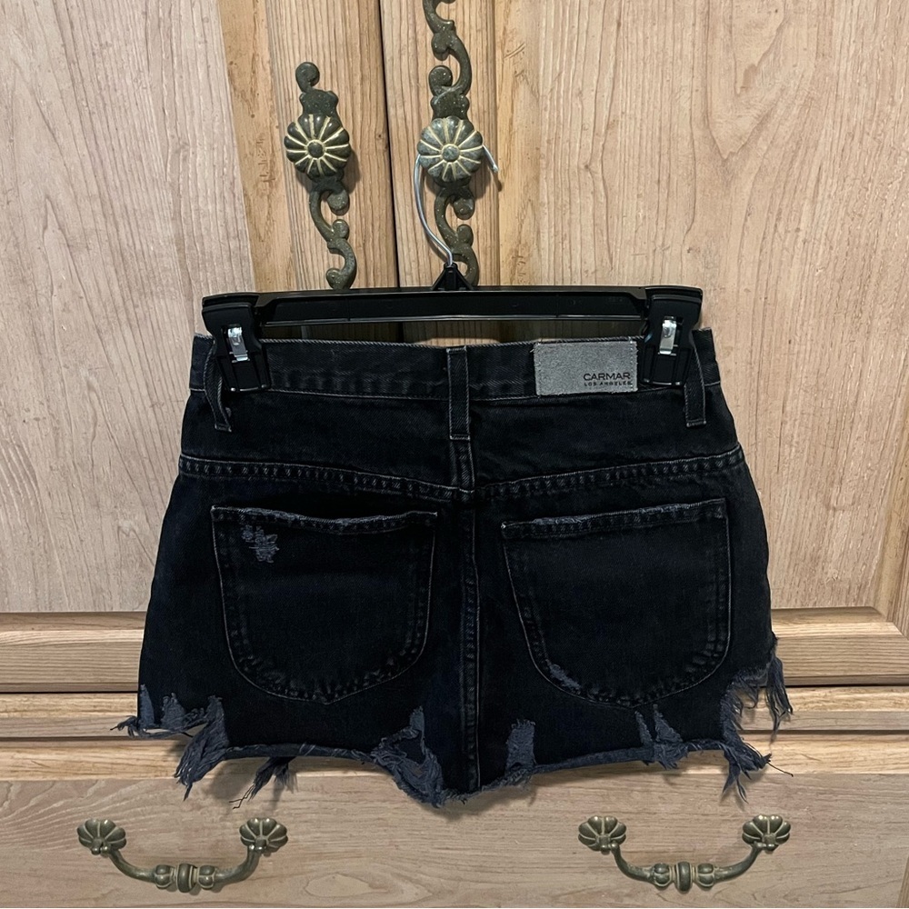 Carmar Denim x Revolve Beatrice Black Distressed Denim Mini Skirt. Size 25/0 - Picture 9 of 9